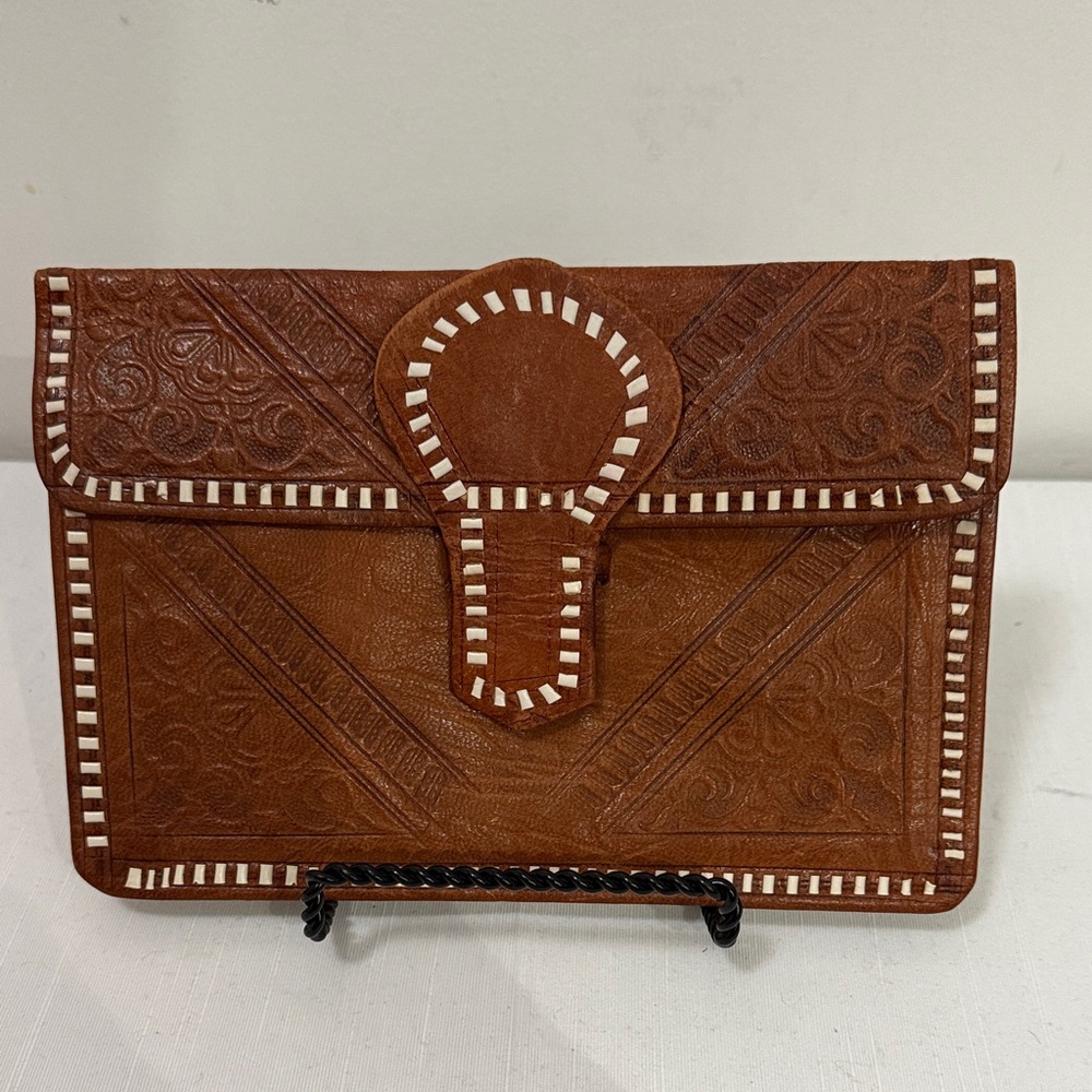 Brown Leather Wallet White Topstitch